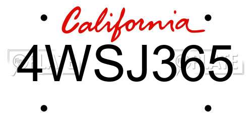 4WSJ365 California License Plate