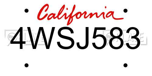 4WSJ583 California License Plate