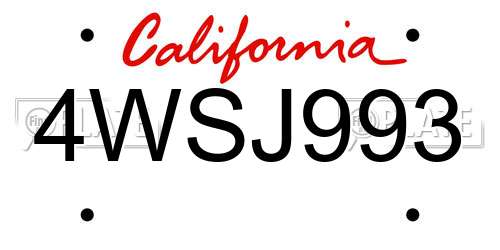 4WSJ993 California License Plate