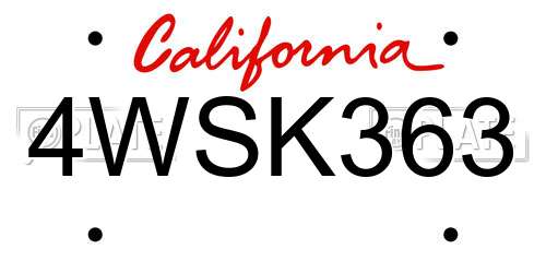4WSK363 California License Plate