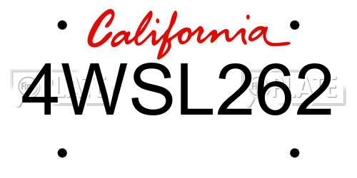 4WSL262 California License Plate
