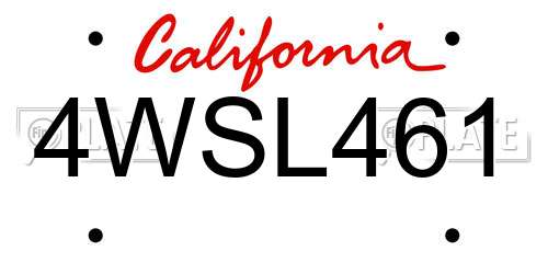 4WSL461 California License Plate