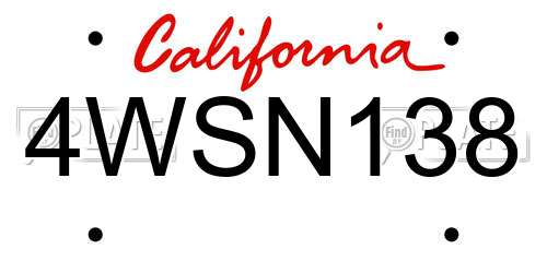 4WSN138 California License Plate
