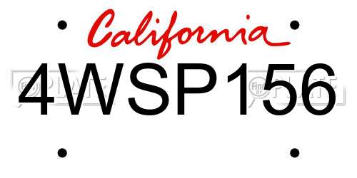 4WSP156 California License Plate