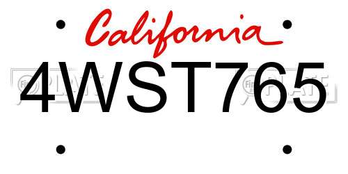 4WST765 California License Plate