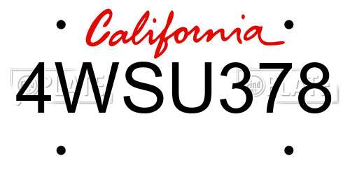4WSU378 California License Plate