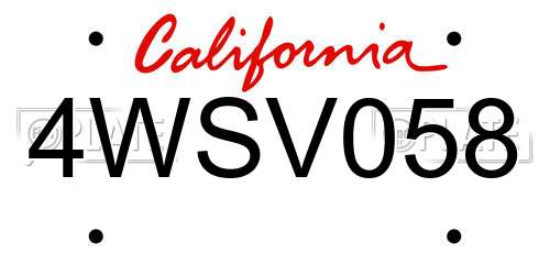 4WSV058 California License Plate