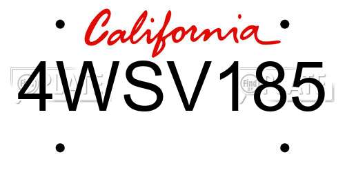 4WSV185 California License Plate