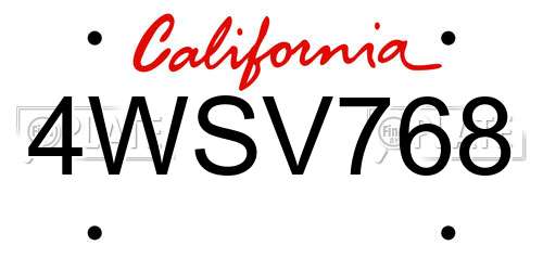 4WSV768 California License Plate