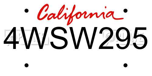 4WSW295 California License Plate
