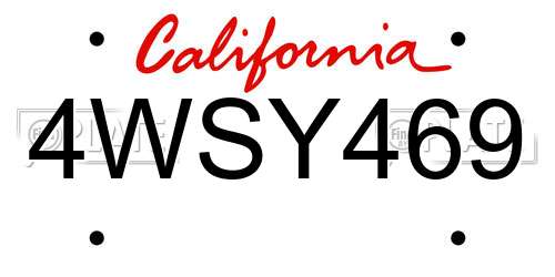 4WSY469 California License Plate
