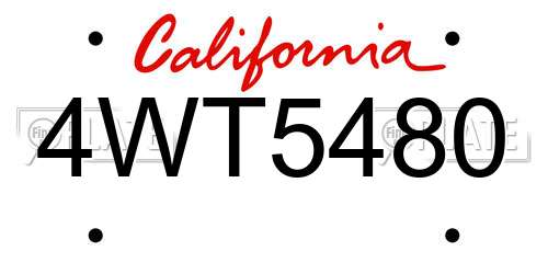 4WT5480 California License Plate