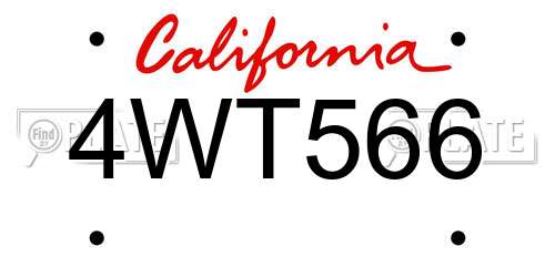 4WT566 California License Plate