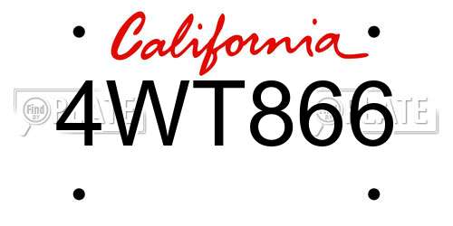 4WT866 California License Plate