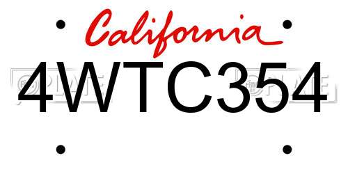 4WTC354 California License Plate