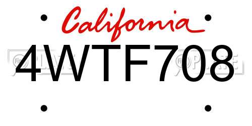 4WTF708 California License Plate