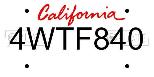 4WTF840 California License Plate
