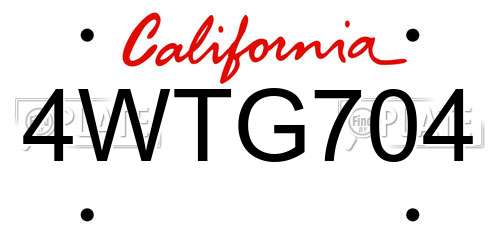 4WTG704 California License Plate