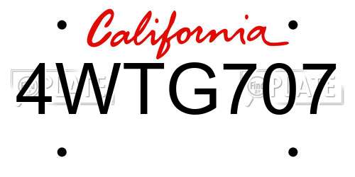 4WTG707 California License Plate