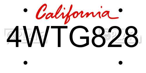4WTG828 California License Plate