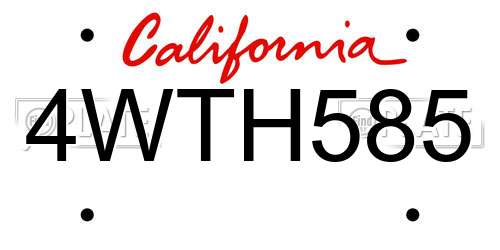 4WTH585 California License Plate