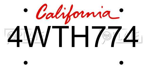 4WTH774 California License Plate