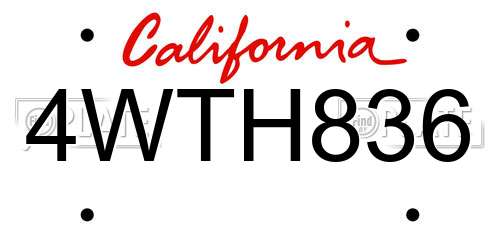 4WTH836 California License Plate