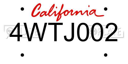 4WTJ002 California License Plate