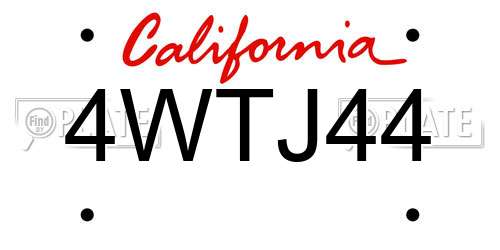 4WTJ44 California License Plate