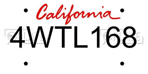 4WTL168 California License Plate