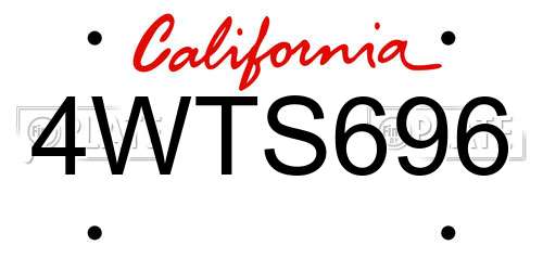 4WTS696 California License Plate