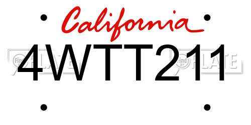 4WTT211 California License Plate