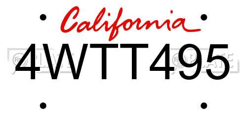 4WTT495 California License Plate