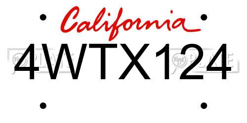 4WTX124 California License Plate