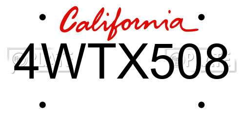 4WTX508 California License Plate