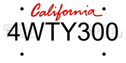 4WTY300 California License Plate