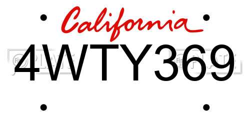 4WTY369 California License Plate