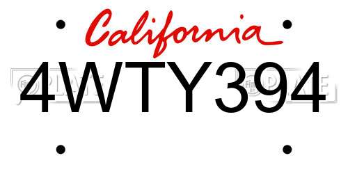 4WTY394 California License Plate