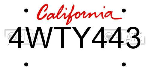 4WTY443 California License Plate