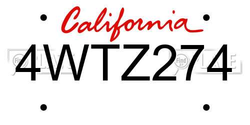 4WTZ274 California License Plate