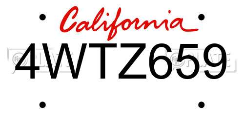4WTZ659 California License Plate