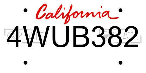 4WUB382 California License Plate