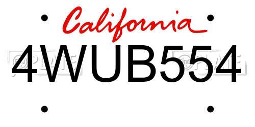 4WUB554 California License Plate