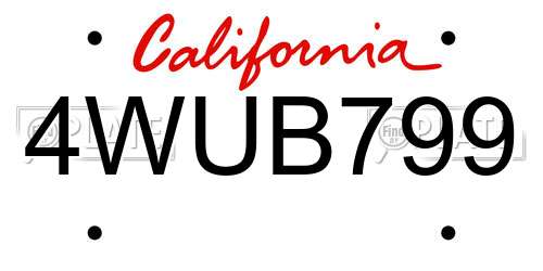 4WUB799 California License Plate