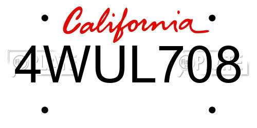 4WUL708 California License Plate