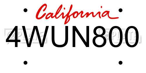 4WUN800 California License Plate