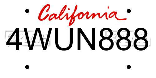 4WUN888 California License Plate