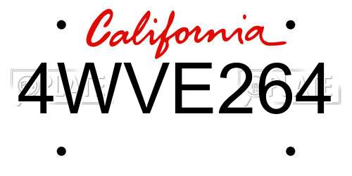 4WVE264 California License Plate