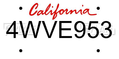 4WVE953 California License Plate