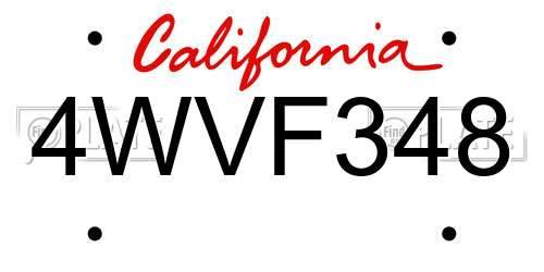 4WVF348 California License Plate
